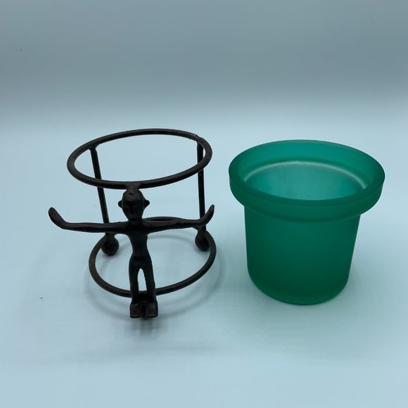 Metal Figure Candle Holder and Green Glass Insert - 2 pieces - Picture 4 of 5